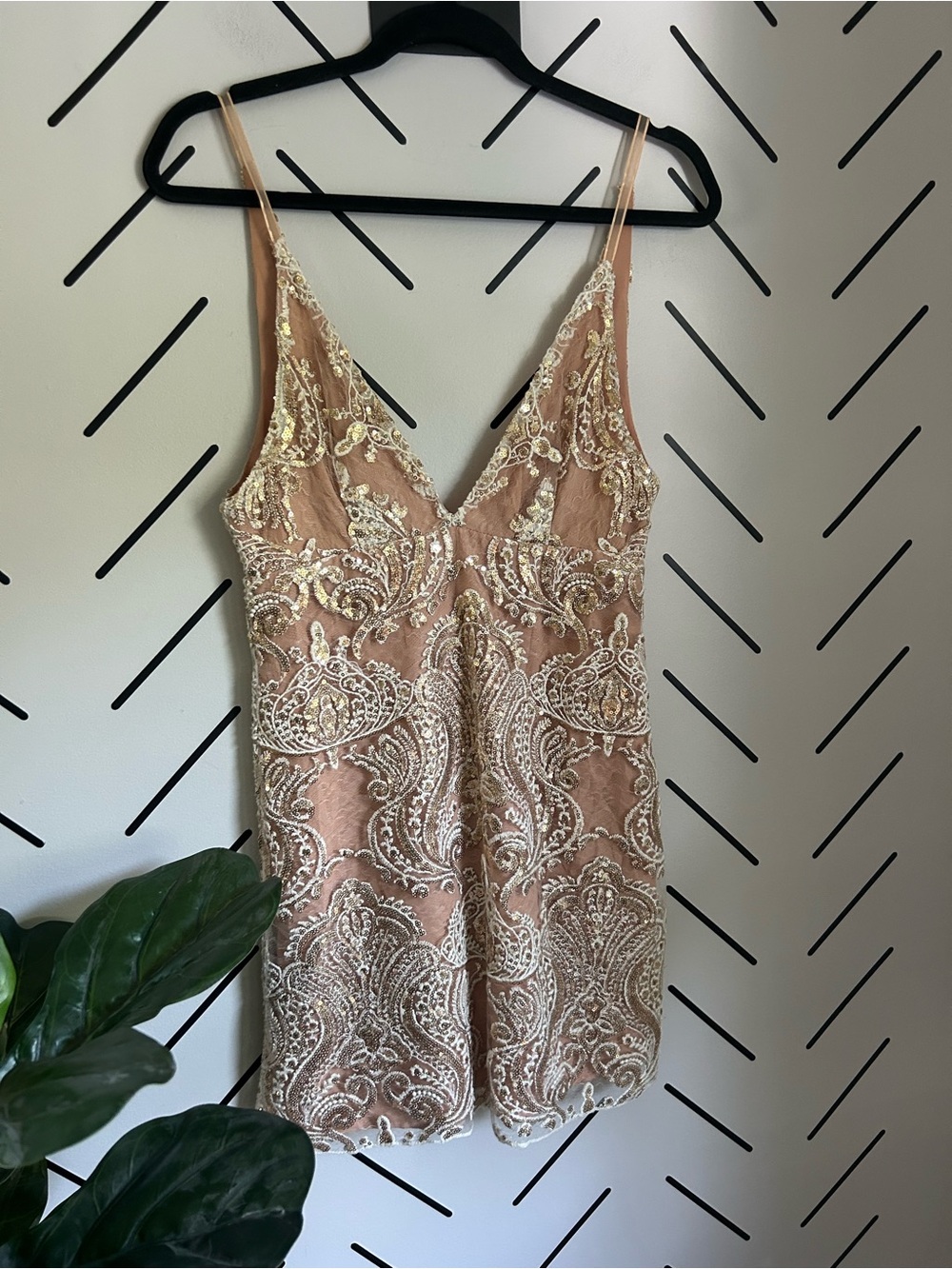 Free People Night Shimmers Sequin Mini Dress in champagne and ivory